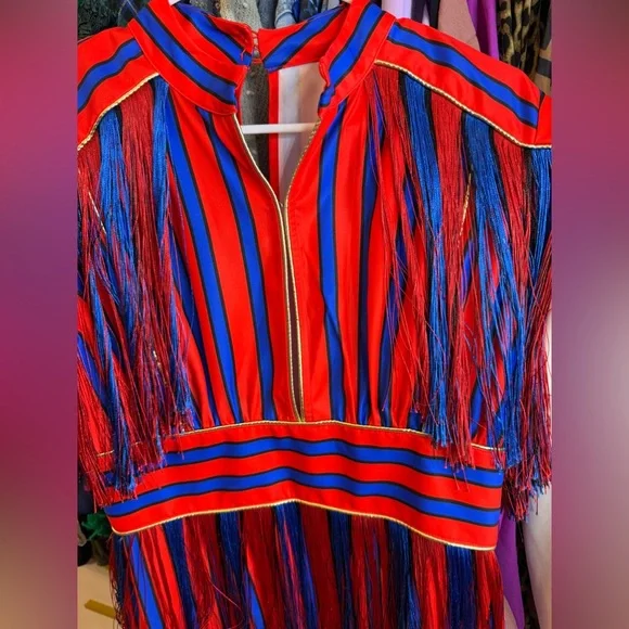 ZCrave GRAND Mini Dress | Red & Blue Fringe Statement Dress | Size Large FUN - Picture 7 of 9